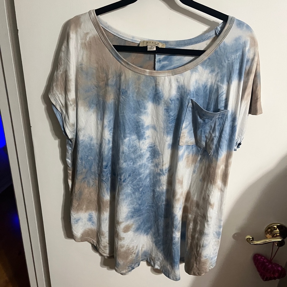 💜 3X Misia Blue and Brown Tie-Dye Short Sleeve Tee